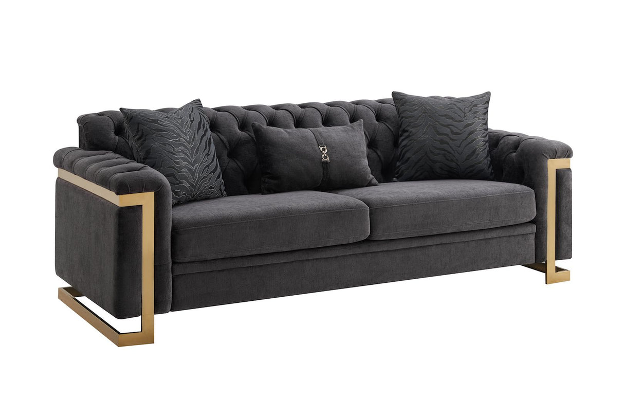 Riya Sofa by Cosmos Furniture in grey fabric with gold accents; sofa (90×35×34)