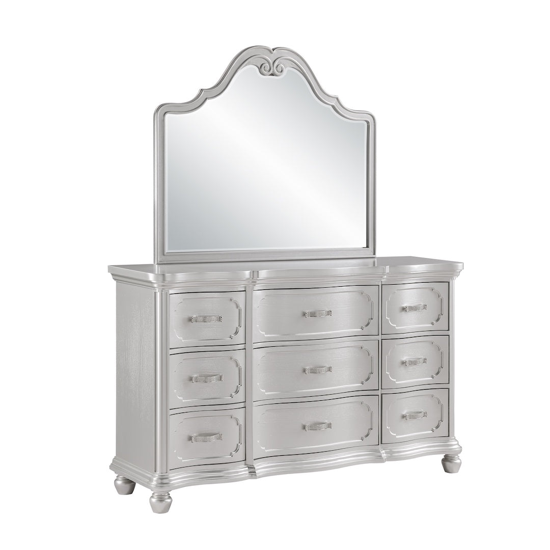 Roma Dresser & Mirror by Cosmos Furniture in silver finish