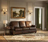 Sofá fijo de cuero Montgomery en marrón Sedona Chateau – Muebles Hooker