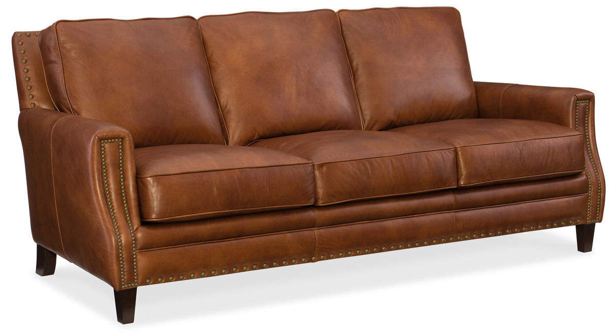 Exton Stationary Sofa in Old English Saddle Leather & Natchez Brown Legs – Hooker Furniture
