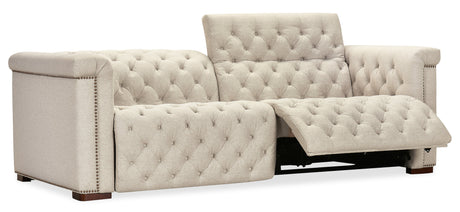 Savion Deux Sofa with Power Recliners & Power Headrests by Hooker Furniture in Aries Beach Fabric