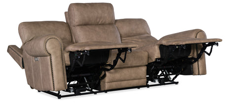 Duncan Power Sofa with Power Headrest & Lumbar Support by Hooker Furniture in Kalahari Camel or Bark Leather