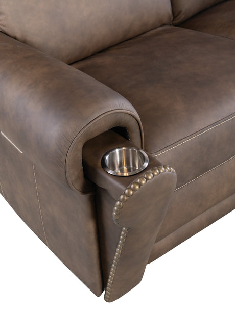 Duncan Power Sofa with Power Headrest & Lumbar Support by Hooker Furniture in Kalahari Camel or Bark Leather