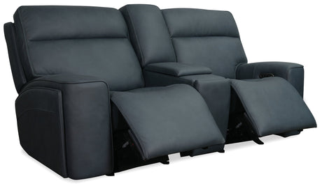 Riverton Power Gliding Console Loveseat with Power Headrest and Lumbar | Dante Afterdusk Leather | USB Port | Hidden Storage - sold by Home Elegance USA
