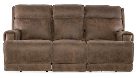 Wheeler Sofa with Power Recline & Power Headrest | Aniline Leather Seville Timber | Hooker Furniture