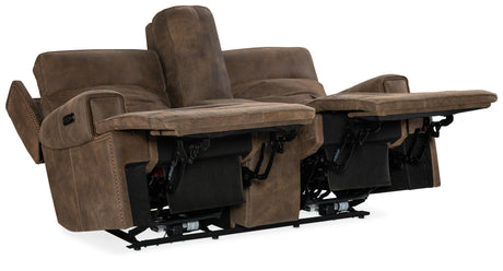 Wheeler Console Loveseat with Power Recline & Power Headrest Seville Timber Leather | Storage Console - sold by Home Elegance USA