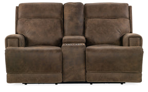 Wheeler Console Loveseat with Power Recline & Power Headrest Seville Timber Leather | Storage Console - sold by Home Elegance USA