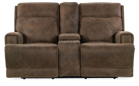 Wheeler Console Loveseat with Power Recline & Power Headrest Seville Timber Leather | Storage Console
