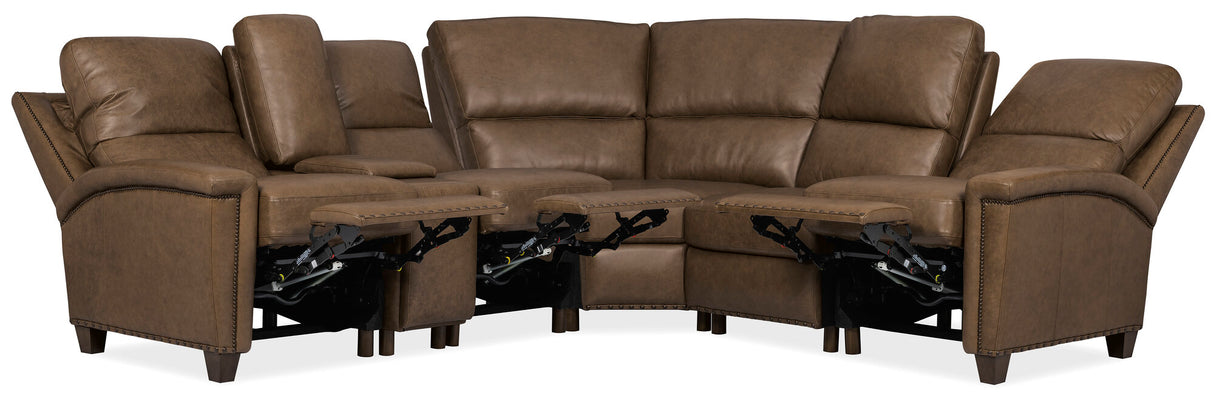 Julian Six-Piece Power Sectional by Hooker Furniture in Rowe Chocolate Leather
