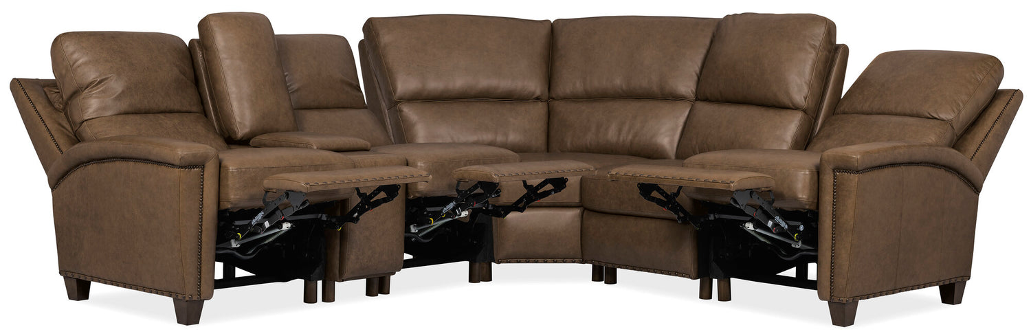 Julian Six-Piece Power Sectional by Hooker Furniture in Rowe Chocolate Leather
