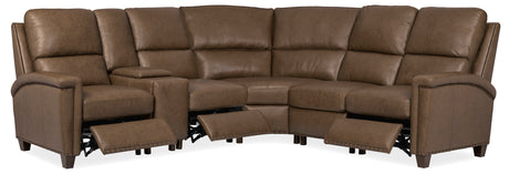 Julian Six-Piece Power Sectional by Hooker Furniture in Rowe Chocolate Leather