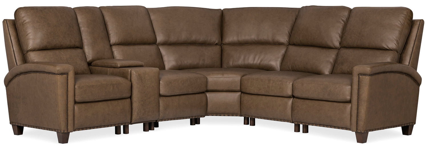 Julian Six-Piece Power Sectional by Hooker Furniture in Rowe Chocolate Leather