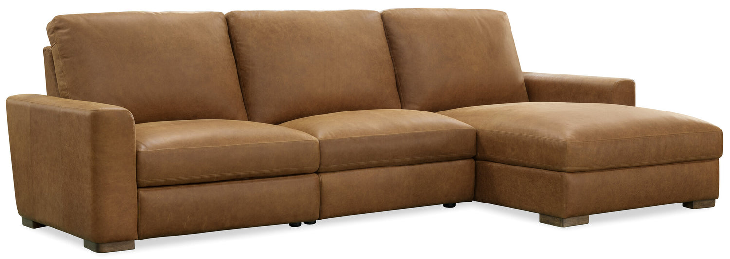 Optimus Three-Seat Sectional in Kingston Cognac – Hooker Furniture