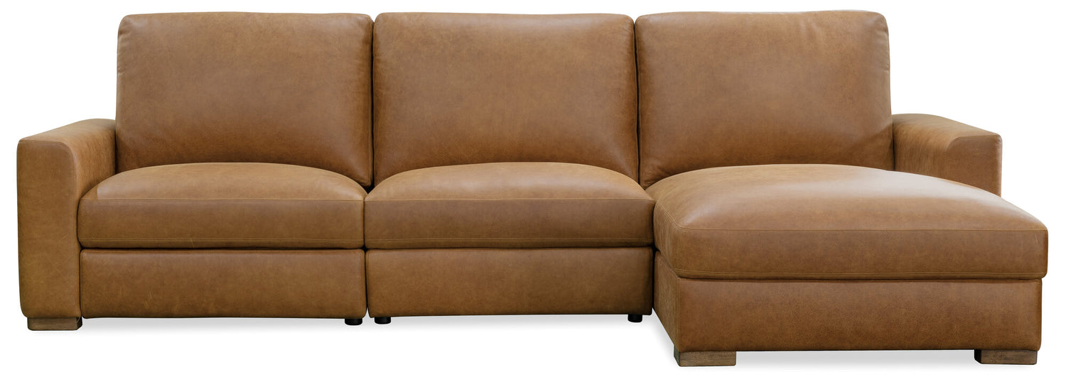 Optimus Three-Seat Sectional in Kingston Cognac – Hooker Furniture