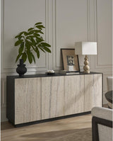 Stone Modern White Travertine Credenza with Metal Case | Universal Furniture
