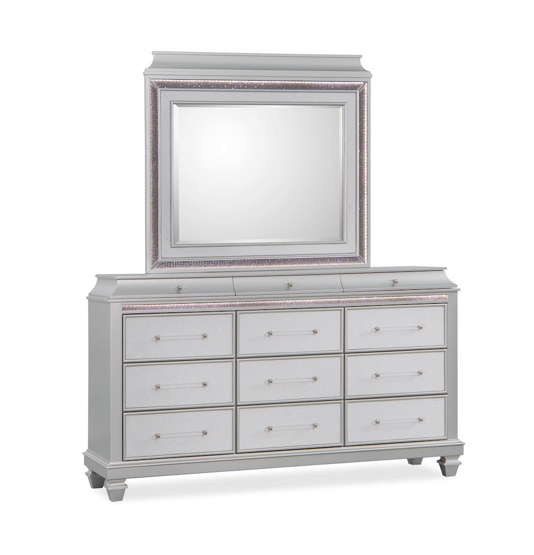 Gray dresser with mirror on a white background