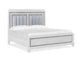 White bed with silver accents on a white background