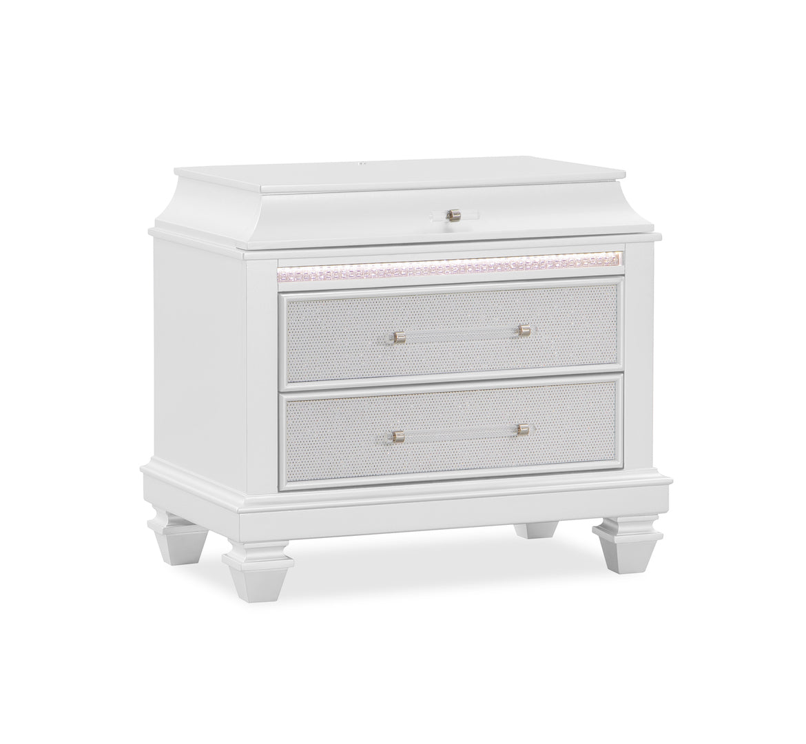 White dresser with two drawers on a white background