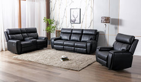 Safari P2 power motion living room set with sofa (85×38×41), loveseat with console (77×38×41), and optional power recliner (39×38×41). Features dual power recline, storage console, and modern design.