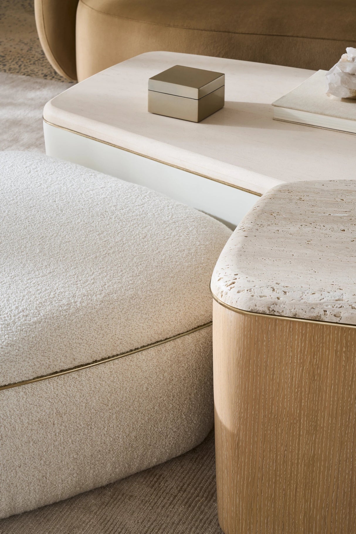 Serir Medium Cocktail Table Crème Travertine | Caracole Classic