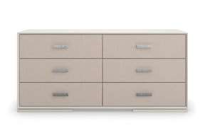 Silver Lining Dresser | CLA-423-012 | Caracole Classic | Almond Milk Finish | Brushed Stainless Hardware - sold by Home Elegance USA