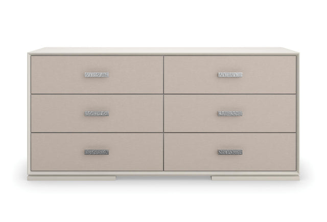 Silver Lining Dresser | CLA-423-012 | Caracole Classic | Almond Milk Finish | Brushed Stainless Hardware - sold by Home Elegance USA