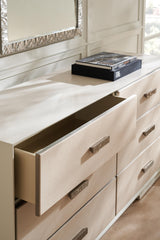 Silver Lining Dresser | CLA-423-012 | Caracole Classic | Almond Milk Finish | Brushed Stainless Hardware - sold by Home Elegance USA