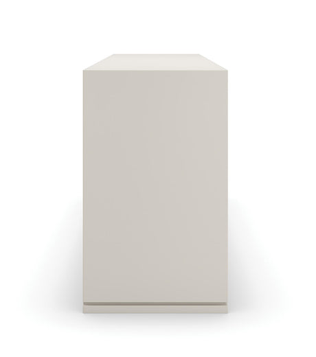 Silver Lining Dresser | CLA-423-012 | Caracole Classic | Almond Milk Finish | Brushed Stainless Hardware - sold by Home Elegance USA