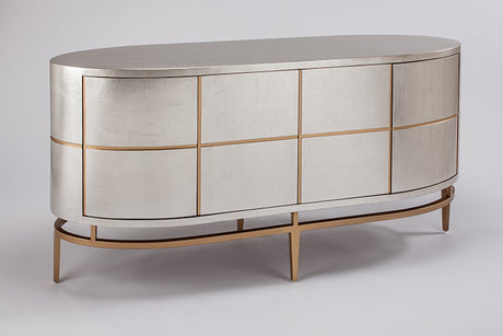 Silver and gold oval dresser on a white background