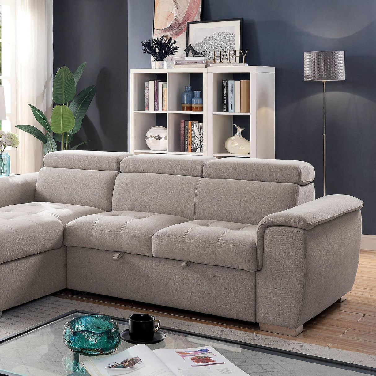 Stina Contemporary Light Gray Linen-like Fabric Sectional Sofa by Furniture of America Furniture of America