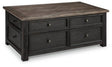Ashley Grayish Brown/Black Tyler Creek Lift Top Cocktail Table | Home Elegance USA