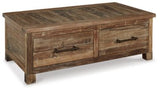 Ashley Distressed Brown Randale Cocktail Table with Storage - T998 - 20 - Home Elegance USA - 1