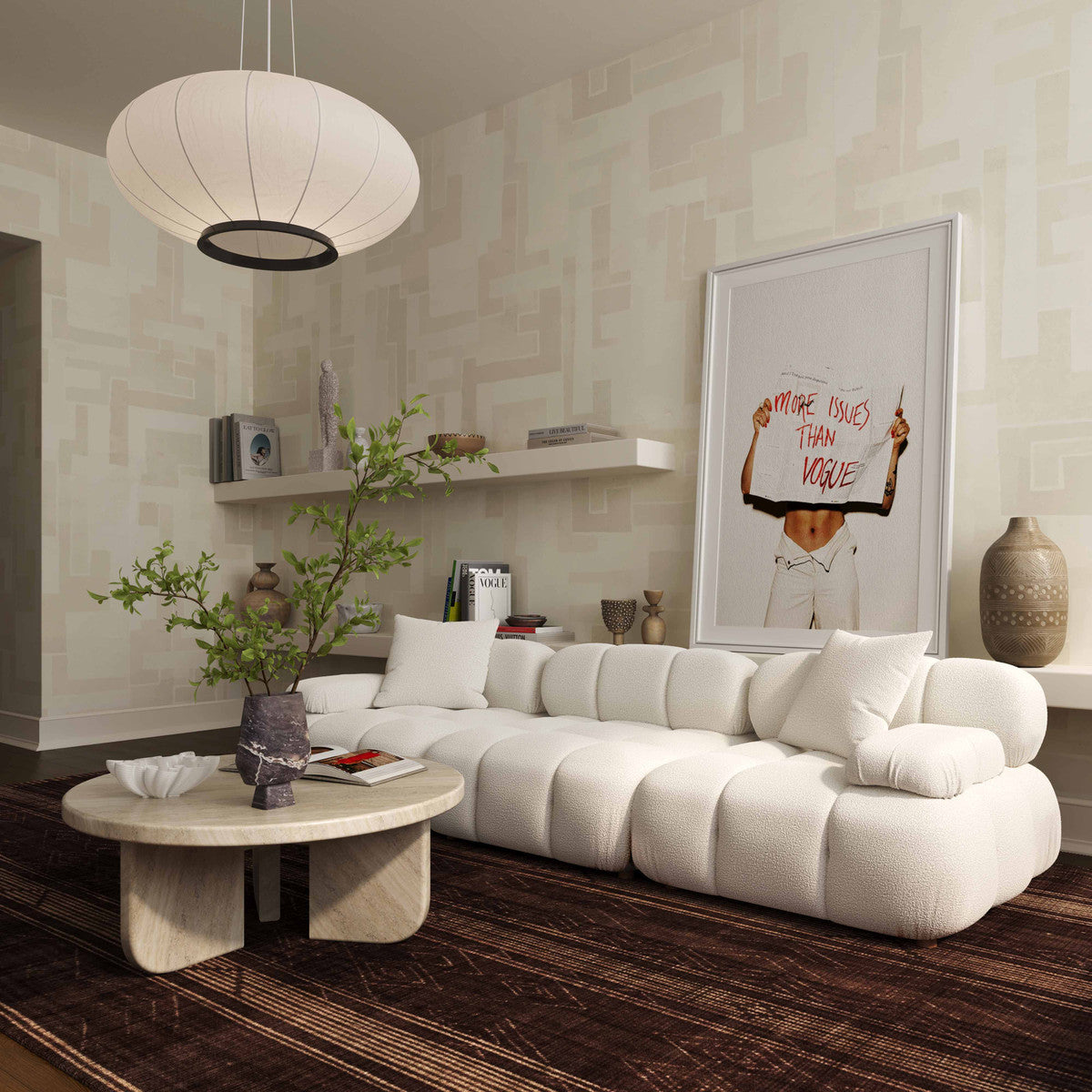 Tov Furniture Calliope Cream Vegan Shearling Modular Sofa - Home Elegance USA