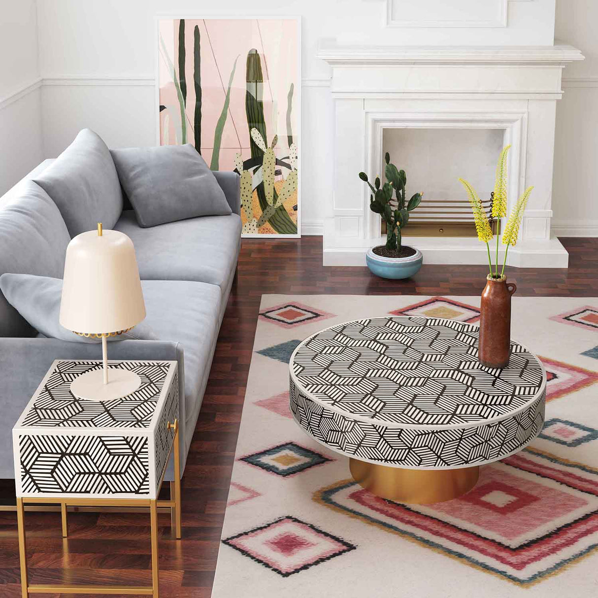 Bone Inlay Side Table | TOV | Home Elegance USA