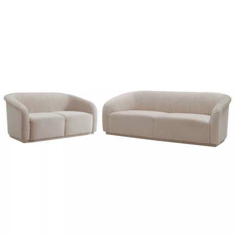 Yara Pleated Beige Velvet Sofa and Loveseat