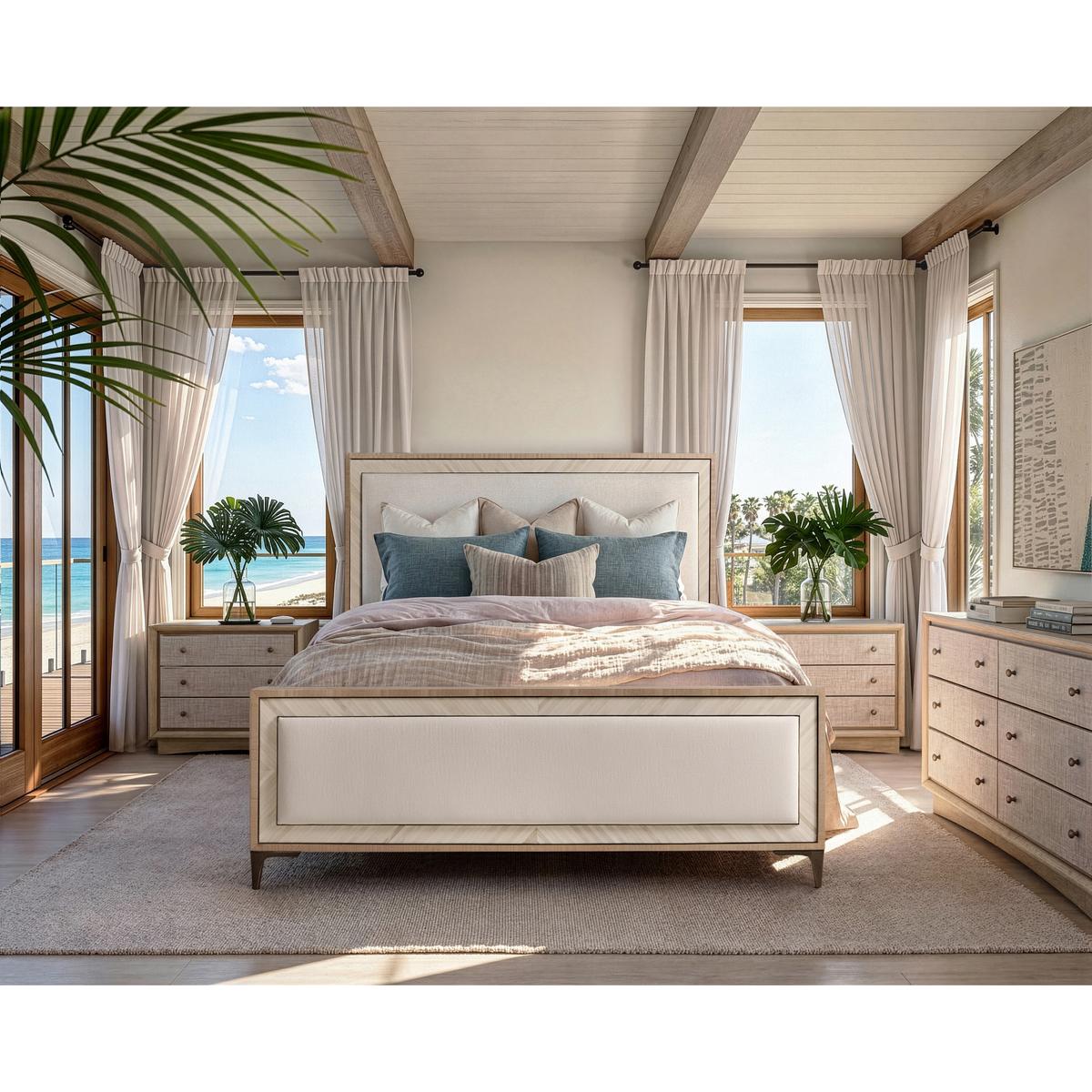 Tideline Bone & Linen-Blend Upholstered Bed | Jonathan Charles Fine Furniture