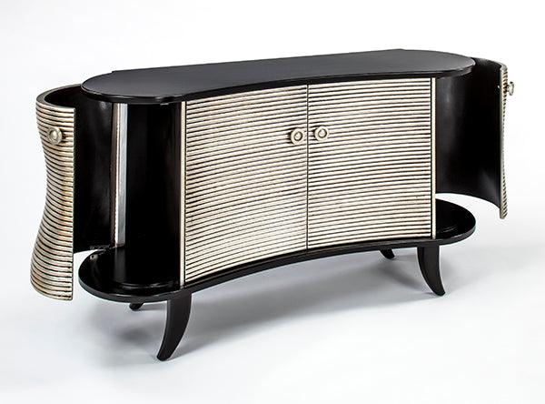 Tin Metallic with Dark Kona Wood Stain Finish Cabinet 1986-S with optional Wall Mirror by Artmax Artmax Furniture
