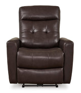 Ashley Chocolate Pisgham PWR Recliner/ADJ Headrest - Leather | Home Elegance USA