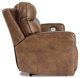 Game Plan Power Reclining Sofa with Adjustable Headrests in Caramel Leather by Ashley - side