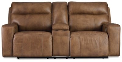 Ashley Caramel Game Plan PWR REC Loveseat/CON/ADJ HDRST - Leather - U1520618 - Home Elegance USA - 1