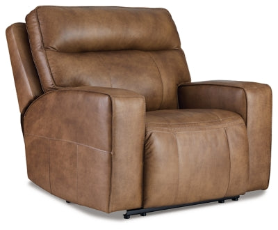 Ashley Caramel Game Plan Wide Seat Power Recliner - Leather