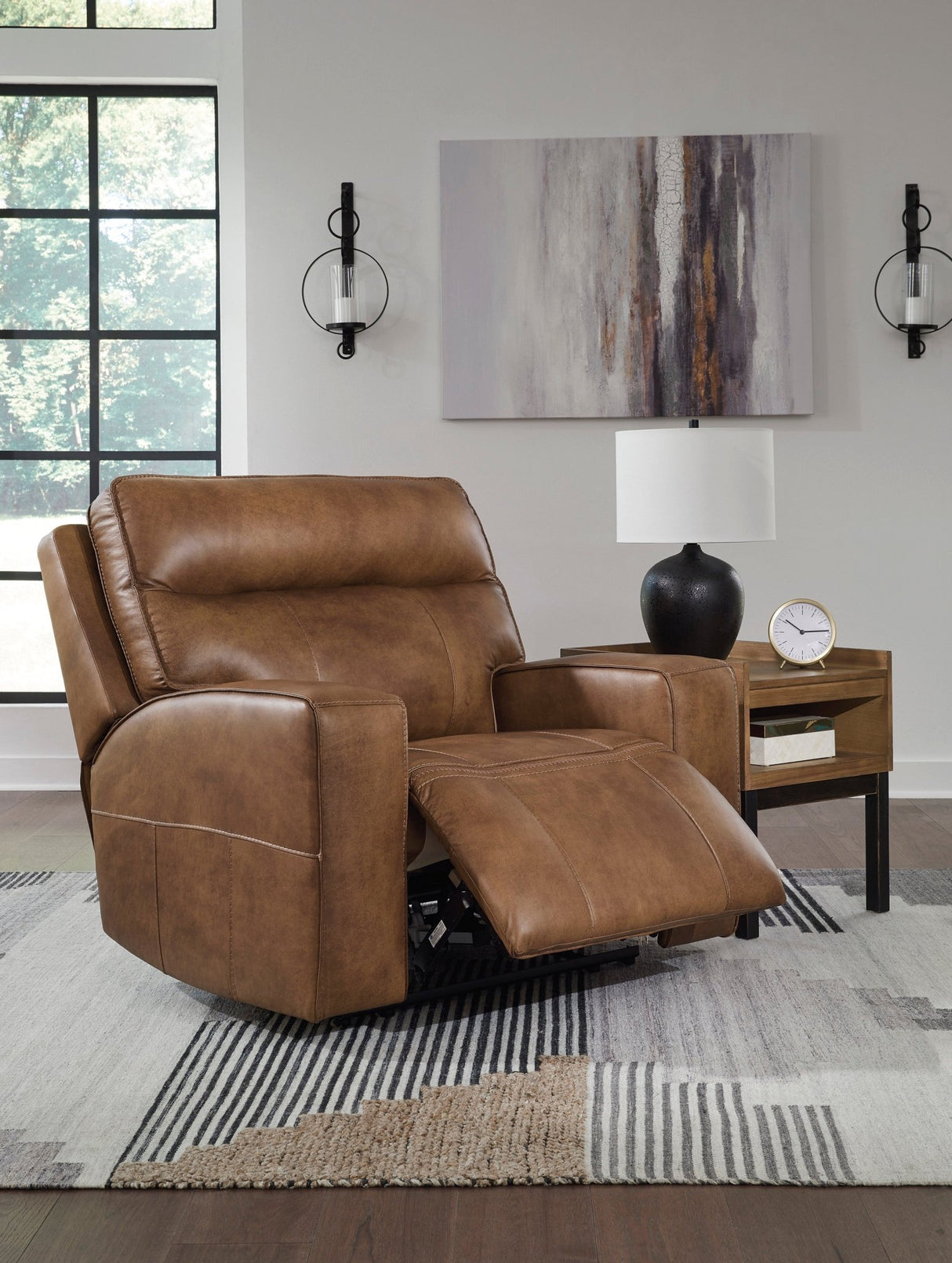 Ashley Caramel Game Plan Wide Seat Power Recliner - Leather - U1520682 - Home Elegance USA - 5