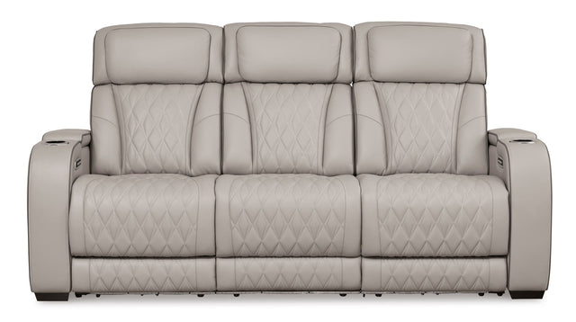 Boyington Power Reclining Sofa in Gray Leather | Ashley | Home Elegance USA