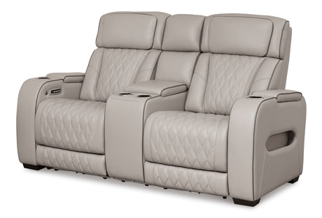Ashley Gray Boyington PWR REC Loveseat/CON/ADJ HDRST - Leather - Home Elegance USA