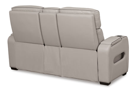 Ashley Gray Boyington PWR REC Loveseat/CON/ADJ HDRST - Leather - Home Elegance USA