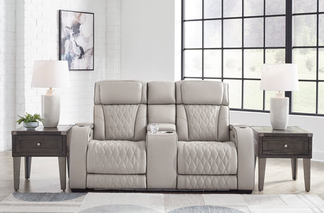 Ashley Gray Boyington PWR REC Loveseat/CON/ADJ HDRST - Leather - Home Elegance USA