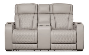Ashley Gray Boyington PWR REC Loveseat/CON/ADJ HDRST - Leather - Home Elegance USA