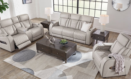 Ashley Gray Boyington PWR REC Loveseat/CON/ADJ HDRST - Leather - Home Elegance USA