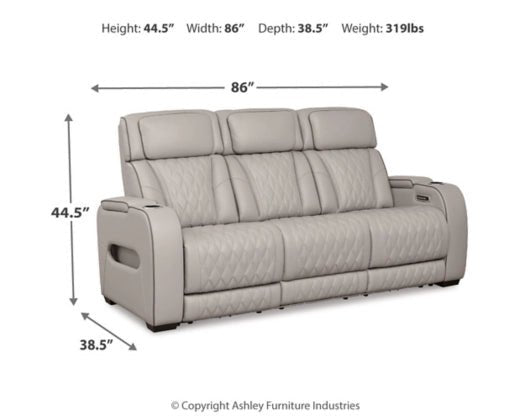 Boyington Power Reclining Sofa in Gray Leather | Ashley | Home Elegance USA