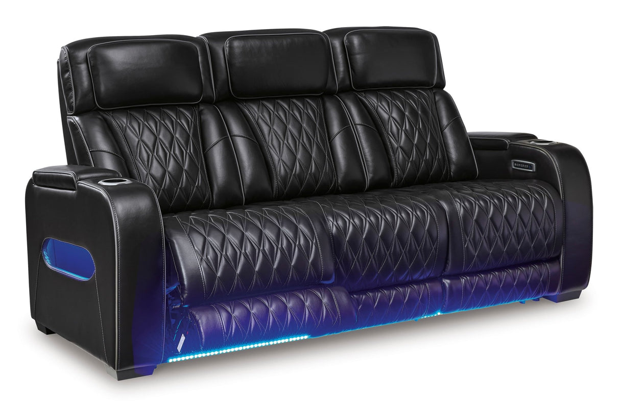 Boyington Power Reclining Sofa with Adjustable Headrests in Black Leather by Ashley - U2710615 - Home Elegance USA - 7